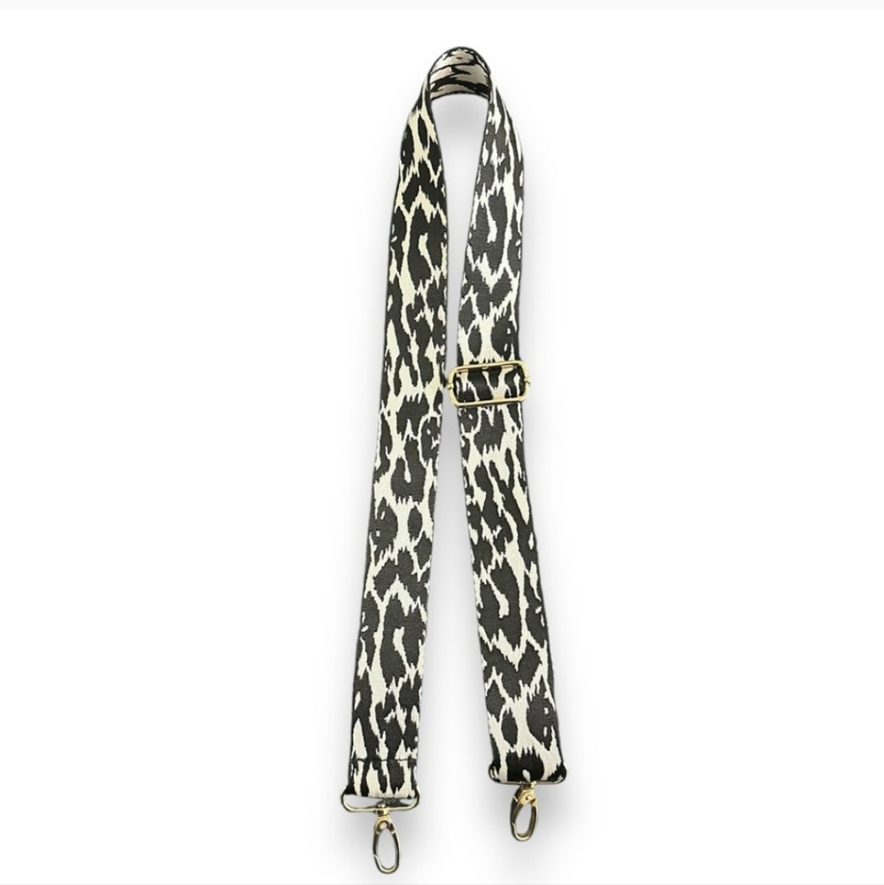Adjustable Black Leopard Woven Bag Strap